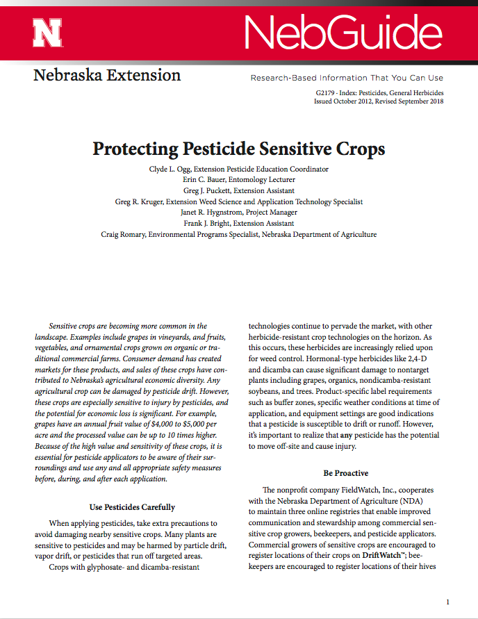 open the NebGuide titled, Protecting Pesticide Sensitive Crops